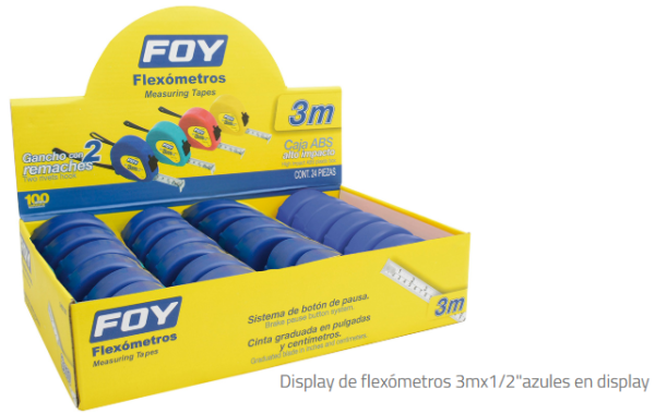 Flexometro 3 Metros Display Azul Foy