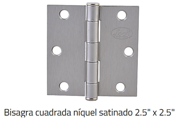 Bisagra 2.5" Cuadrada Plana Niquel Lock